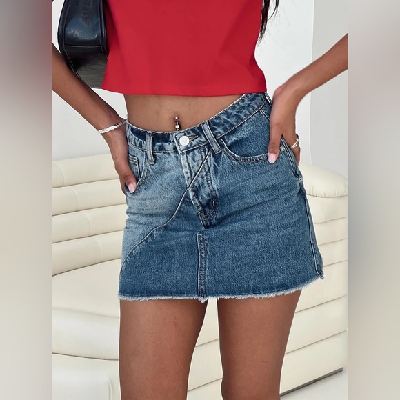 Princess Polly Jellicoe Spliced Denim Mini Skirt Multi Wash Size US 6 - Picture 1 of 8